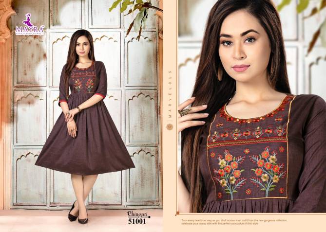 Mayra Chingari Fancy Regular Wear Rayon Printed Anarkali Kurti Collection